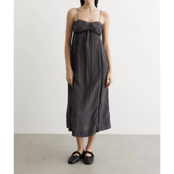 NEW GANNI shiny tech midi dress in grey pinstripe - Picture 1 of 5